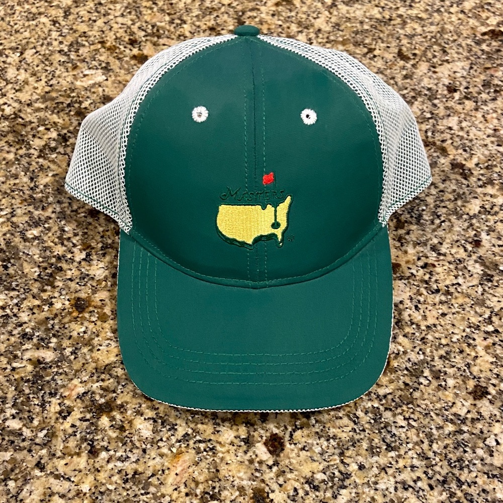 Masters Green and White Mesh Trucker Hat with Yellow Logo